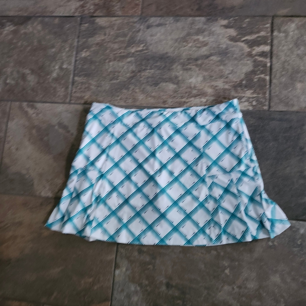 Lillie Green Women Sz L Golf Tennis Skort Skirt Short white/green Stretch Flare